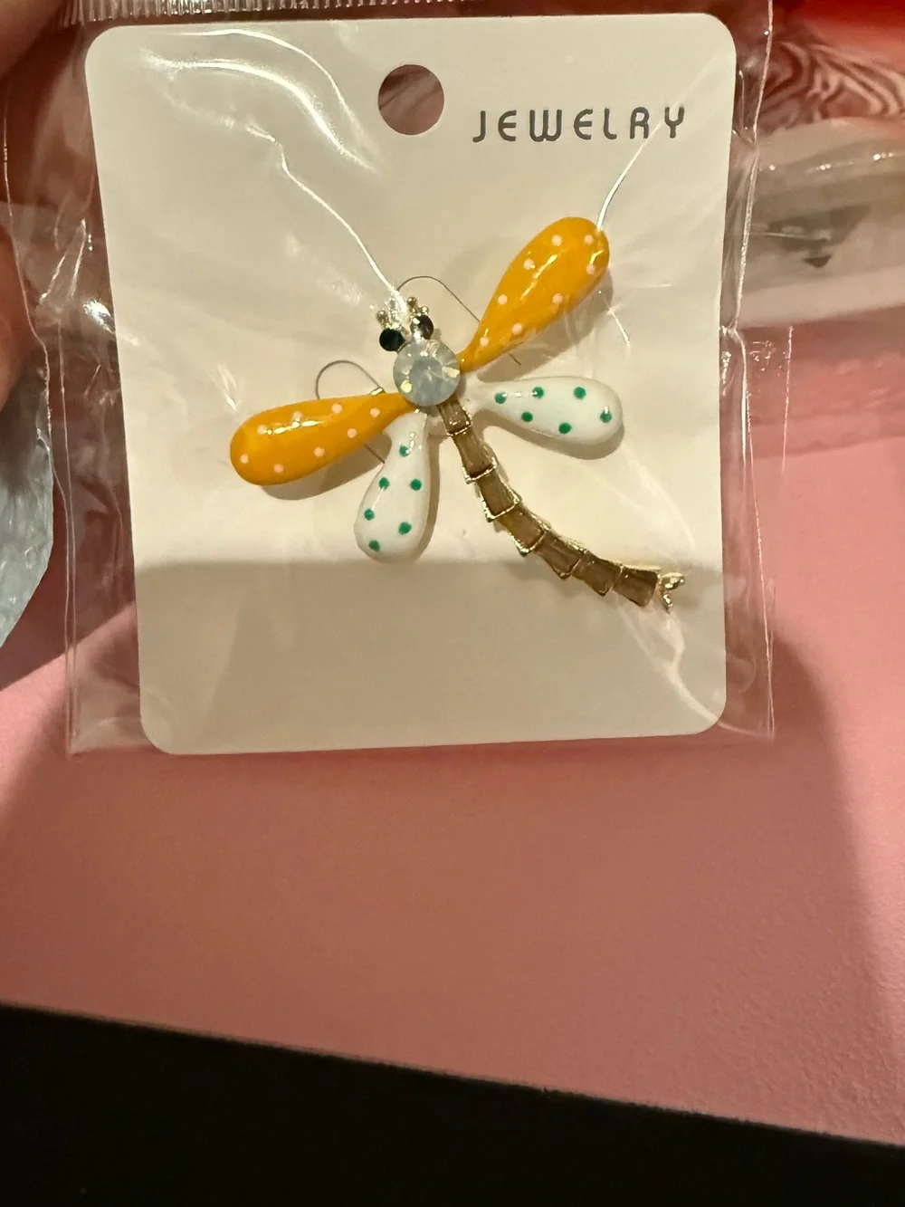 Dragonfly Brooch - Yellow & White or Green and white Polka Dot - Picture 2 of 7